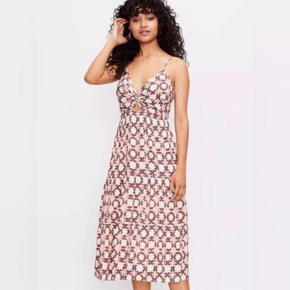 LOFT Tie Dye Twist Tiered Sunwash Midi Dress in Sunset / Size 8 Petite